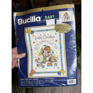Bucilla Baby "Loved A Lot Birth Record" Counted Cross Stitch Kit 42643 Sealed